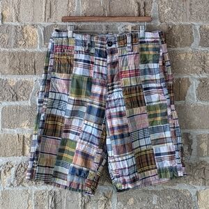VTG Y2K AEO Madras Plaid Patchwork Shorts Flat Front Size 34